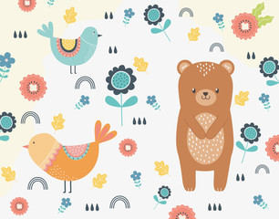 Fototapeta premium Bear and bird cartoon design vector illustration