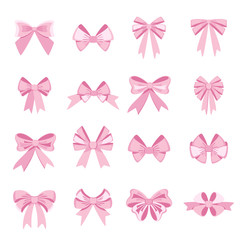 Elegant pink bows from a wide ribbon. Decor for greeting cards