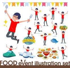 flat type red Tshirt Glasse men_food festival