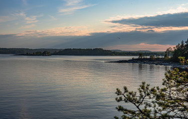 kareliya island  white sea lake ladoga panorama view evening sunset summer clouds