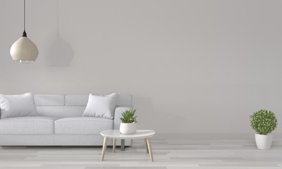 Mock up white room with white sofa on modern room interior.3D rendering