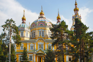 The Ascension Cathedral in Almaty, Kazakhstan. Is a Russian Orthodox cathedral. Completed in 1907,...