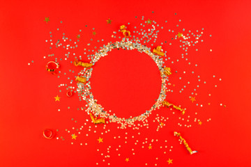 Christmas golden round glitter frame background