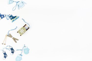 Christmas composition with decorative wooden toys