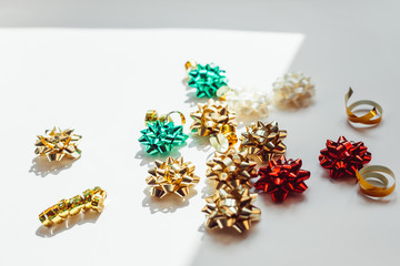 Celebration composition with golden decor, shadow
