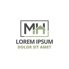 vector illustration initial letter m and h with roof icon logo construction design solid color