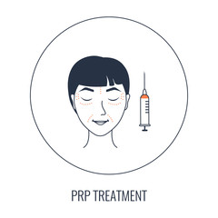 PRP facial injection for facelift and rejuvenation treatment. Getting rid of wrinkles. Platelet-rich plasma and stem cells anti-ageing procedure and meso therapy. Vector line illustration.