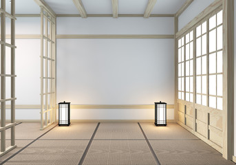 Idea of Mock up Empty room wooden japanese minimal original design and tatami mat floor.3D rendering