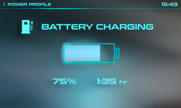 Battery Charging Interface For Car Computer Screen Showing Low Battery Level