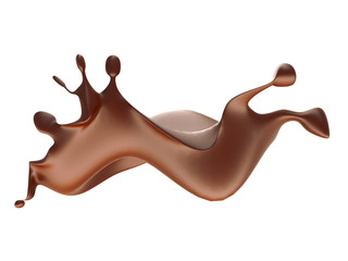 Shiny chocolate liquid splash on white background