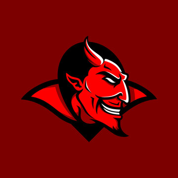 smiling devil face vector logo 