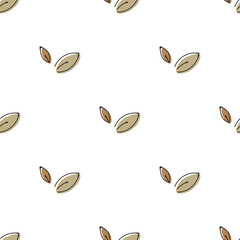 Simple seamless pattern with leaves. Line vector art.