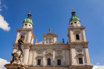 The Salzburg Cathedral. The Salzburger Dom is the 17-th century baroque roman catholic church.