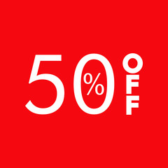 Logotipo con texto 50 por ciento con OFF vertical en fondo rojo