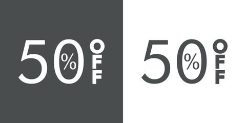 Logotipo con texto 50 por ciento con OFF vertical en gris y blanco
