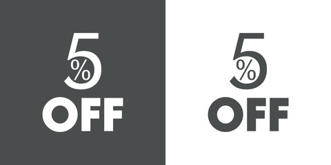Logotipo con texto 5 por ciento con OFF horizontal en gris y blanco