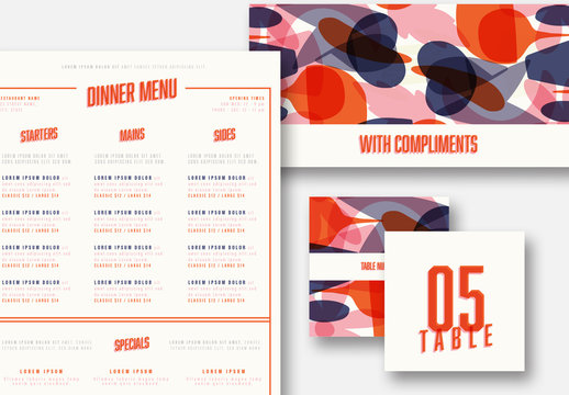 Restaurant Collateral Layouts with Colorful Abstract Illustrations