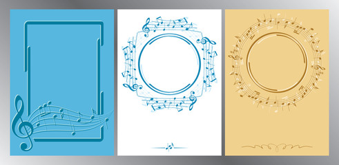 decorative frames with music notes on vertical backgrounds - vector flyers