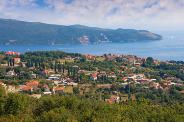 Fototapeta premium Beautiful Mediterranean landscape on sunny summer day. Montenegro, view of Adriatic Sea and Bay of Kotor near Herceg Novi city