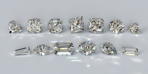 Popular diamond cuts on white background