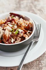 Walnut Radicchio Risotto with Smoked Tofu Pieces