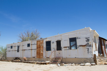 Abandoned trailer sit in the desert