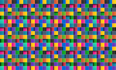 Colorful square abstract background with white lines, colored square with shadows, pixel mosaic, vector illustration