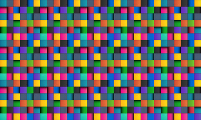 Colorful square abstract background with black lines, colored square with shadows, pixel mosaic, vector illustration