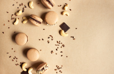 Chocolate macarons background.