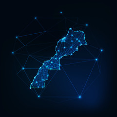 Morocco map outline with stars and lines abstract framework. Communication, connection concept.
