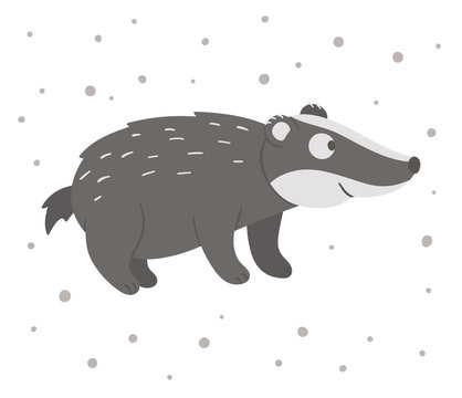 Vector hand drawn flat badger. Funny woodland animal. Cute forest animalistic illustration for children’s design, print, stationery.