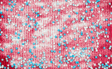 Snowflake and snow on red background