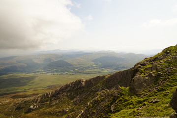 Naklejka premium High Mountain Range with Brilliant Blue Sky and Clouds - Wales UK