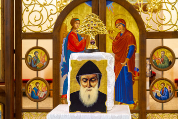 Secovska Polianka, Slovakia. 2019/8/22. The relics of Saint Charbel displayed for veneration in...