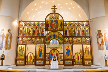 Secovska Polianka, Slovakia. 2019/8/22. The Iconostasis in the Greek Catholic church of Saint Elijah.