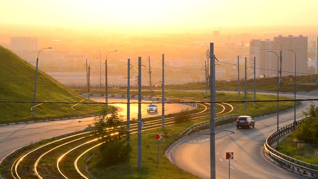 Time lapse, car traffic on the highway, road, traffic in the city, rush hour