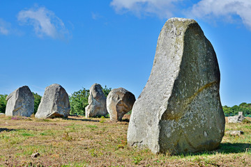 Prehistoric megalithic menhirs alignment in Carnac, Brittany. France