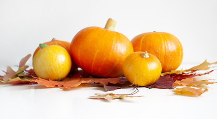 Autumn background. Pumpkins and Autumn Leaves. Autumn decor