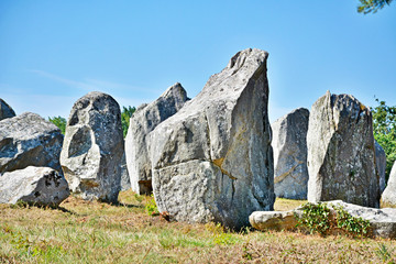 Prehistoric megalithic menhirs alignment in Carnac, Brittany. France