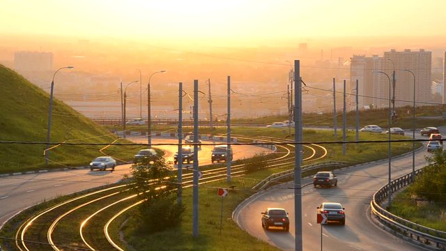 Car traffic on the highway, road, traffic in the city, rush hour