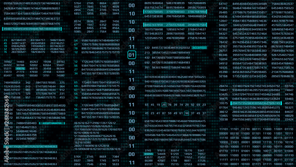 Aufkleber HUD Futuristic Digital Encoder Decoder Data Number Selection Code Background. Virtual Reality  Abstract Random Count Binary Decimal Statistics Monitor Display Illustration.