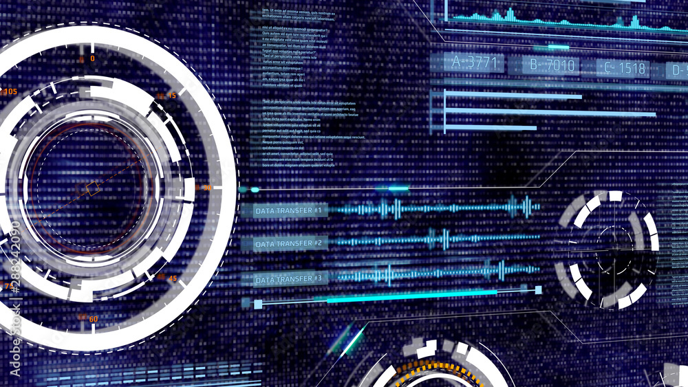 Poster hud futuristic spin crosshair gadget data transfer motion screen display panel