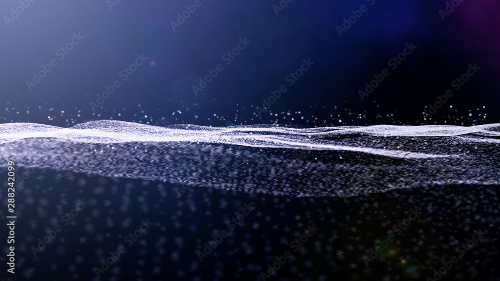 Aufkleber digital wave 3d space rendering technology and horizon lens flare element background. abstract scifi