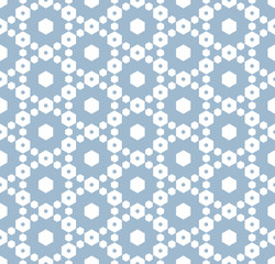 Fototapeta na wymiar White and blue vector geometric seamless pattern with hexagons. Ornament texture