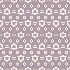 Vector geometric minimalist seamless pattern with small stars. Lilac and beige