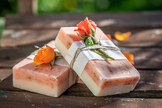 Moisture and natural rose soap wrapped in a string
