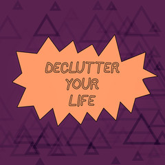 Word writing text De Clutter Your Life. Business photo showcasing remove unnecessary items from untidy or overcrowded places Outline Figure of Triangle Mesh Pattern in Two Tone Violet for Modern