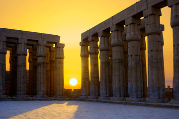Karnak Temple, Colossal sculptures of ancient Egypt in the Nile Valley in Luxor, Embossed...