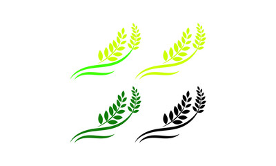 Stylized wheat stalks in green yellow and black on white background