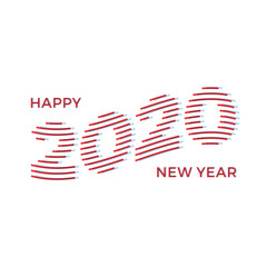 2020 Happy new year creative design background template. Numbers minimalist style. Vector 2020 linear numbers in flaf wave shape Design of greeting card. Vector illustration.